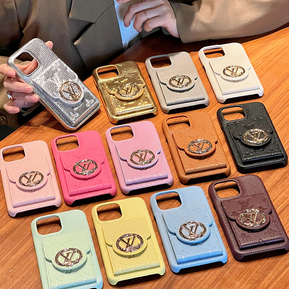 彩色皮革卡片錢包手機殼帶鏡子適用於 iPhone 12 12ProMax 13 14Pro 15ProMax 手機保護套