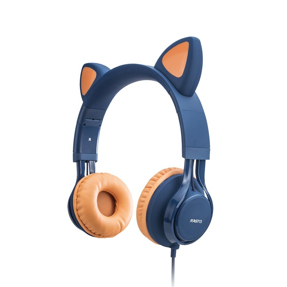 【RASTO】RS55 萌貓頭戴式兒童耳機-深藍