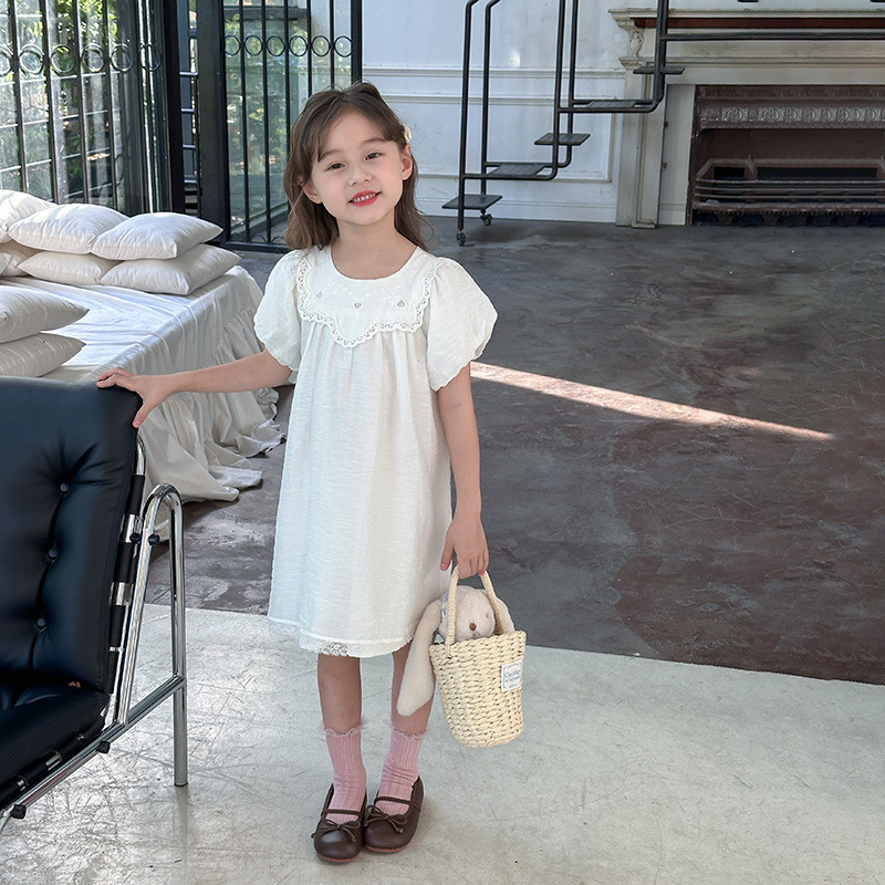 兒童洋裝    女童韓版泡泡袖公主裙     女寶寶法式禮服蕾絲洋裝