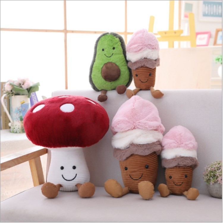 ins新品創意水果抱枕酪梨冰淇淋公仔蘑菇毛絨玩具兒童拍照道具