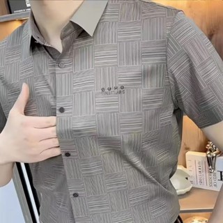 M-3XL 夏季男士商務休閒款襯衫 簡約舒適 翻領上衣 輕奢時尚襯衫