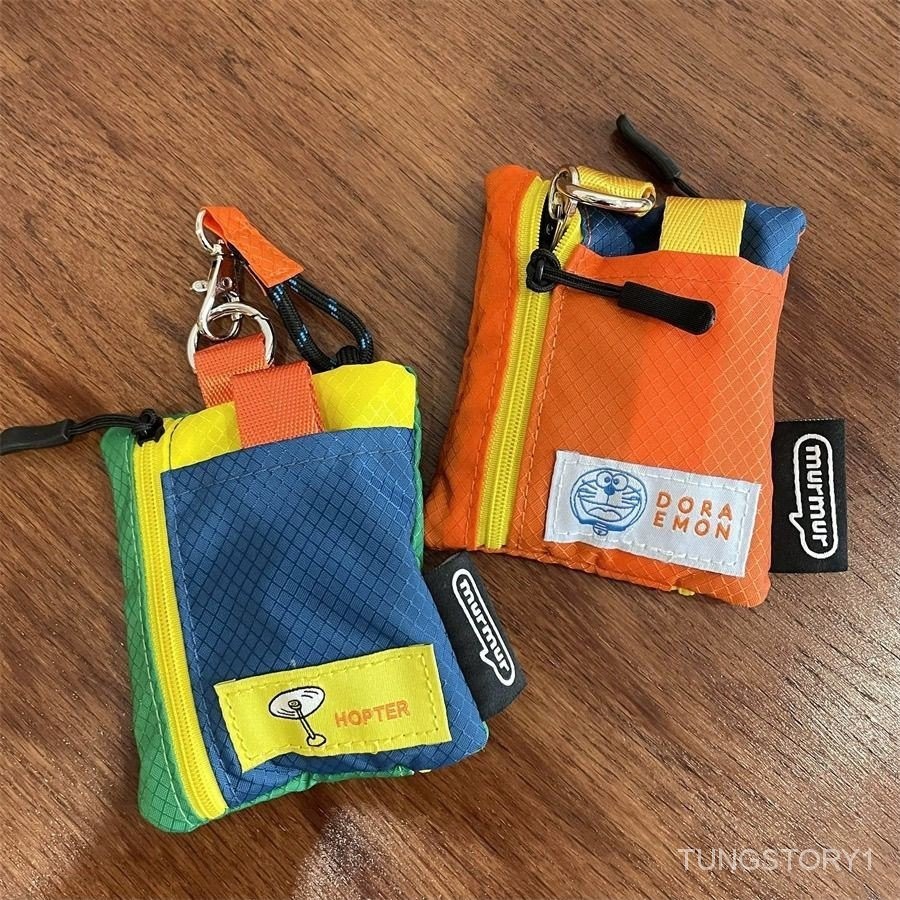 日系哆啦A夢露營風單肩斜背包 撞色便攜交通卡證件包零錢包掛脖包