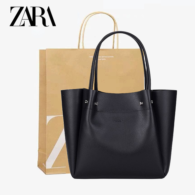 ZARA包包 大容量托特包 超軟皮 側背包 黑色簡約單肩包 手提購物袋 通勤包 購物包  時尚女包 筆電包 贈專櫃紙袋
