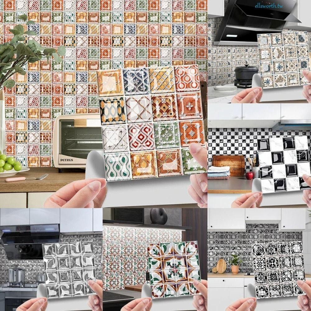 WMES10Pcs馬賽克水晶瓷磚貼紙,防水3D馬賽克瓷磚墻貼紙,DIY保費創造力磚瓦貼紙浴室