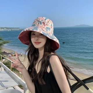 夏季 碎花 韓版 防曬 遮陽帽 雙面 太陽帽 可折疊 遮臉 紫外線 時尚 出遊 印花