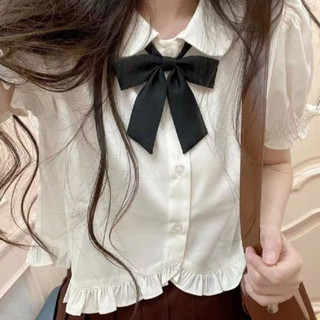 限時下殺🚀🚀✨夏季學院風泡泡袖白色短袖襯衫女日系甜美風基礎款jk襯衫學生上衣