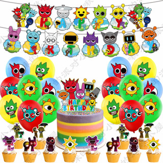 Sprunki Incredibox 生日派對裝飾音樂盒掛旗蛋糕插氣球背景布藝 9RBD