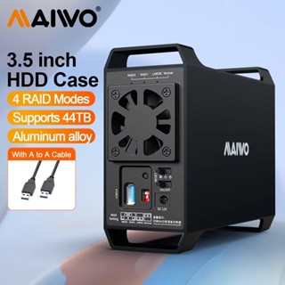 MAIWO 硬碟盒雙托架 3.5 英寸陣列硬碟盒 SATA 轉 USB 3.0 磁碟外接盒,四個 RAID 模式,帶風扇