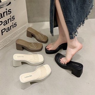 露趾厚底外穿拖鞋女時尚鬆糕一字拖 厚底拖鞋 新款夏季透明高跟仙女涼拖