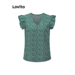 Lovito 波西米亞格 女用花卉荷葉邊襯衫 LSE02027