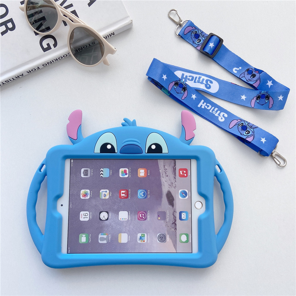 兒童可愛藍色縫線保護套適用於 iPad Air 11 (M2) 2024 Mini 1 2 3 4 5 6 Pro 10