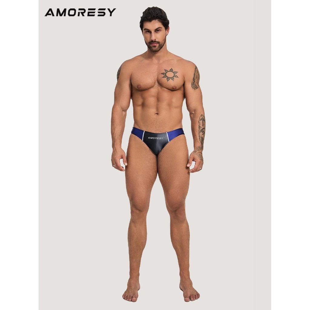 【光澤泳衣】AMORESY Oceanus系列性感低腰光澤透氣氨綸運動冰絲亞運三角泳褲