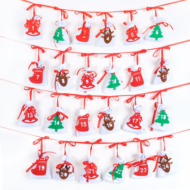 SKQC 日曆耶誕花環 11x16釐米掛式  日曆新年禮品袋毛氈布糖果袋
