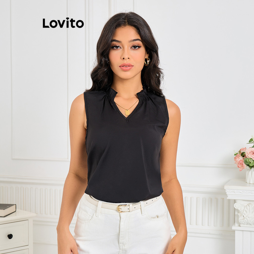 Lovito 女用優雅色調褶邊抽繩襯衫 LBL09260