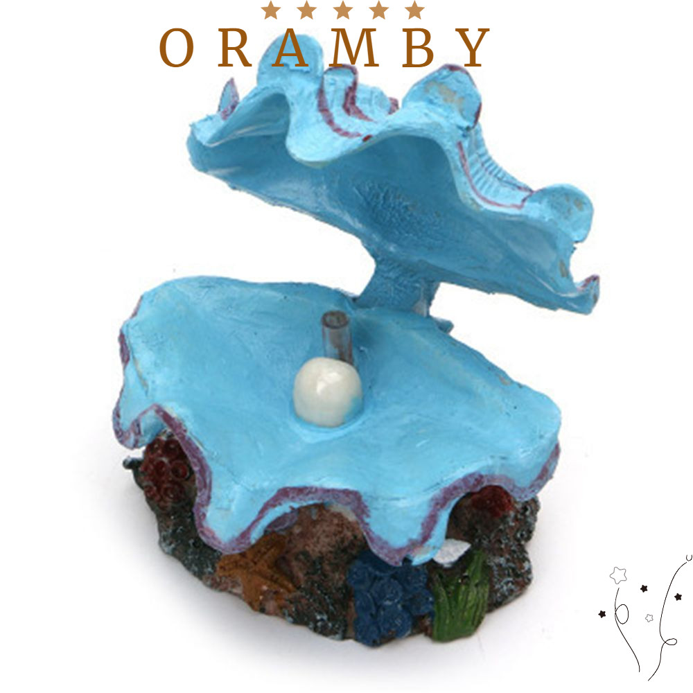 ORAMBEAUTY珍珠扇貝裝飾,蛤蛤藍色魚缸景觀裝飾,經久耐用樹脂4.13*3.14英寸觀看假山
