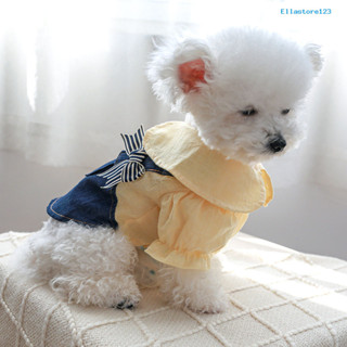 [家有愛寵]寵物狗狗服飾貓咪衣服中小型犬泰迪娃娃領牛仔藍白蝴蝶結揹帶裙