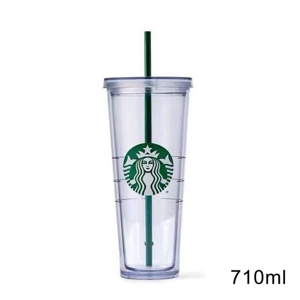 北美經典款 星巴克透明塑膠杯 Starbucks 帶蓋吸管杯 710ml 大容量隨身杯 473ML 可循環使用 環保杯