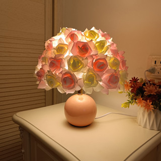 簡約陶瓷玫瑰花檯燈粉色白色香檳色簡約臥室浪漫氣氛床頭燈