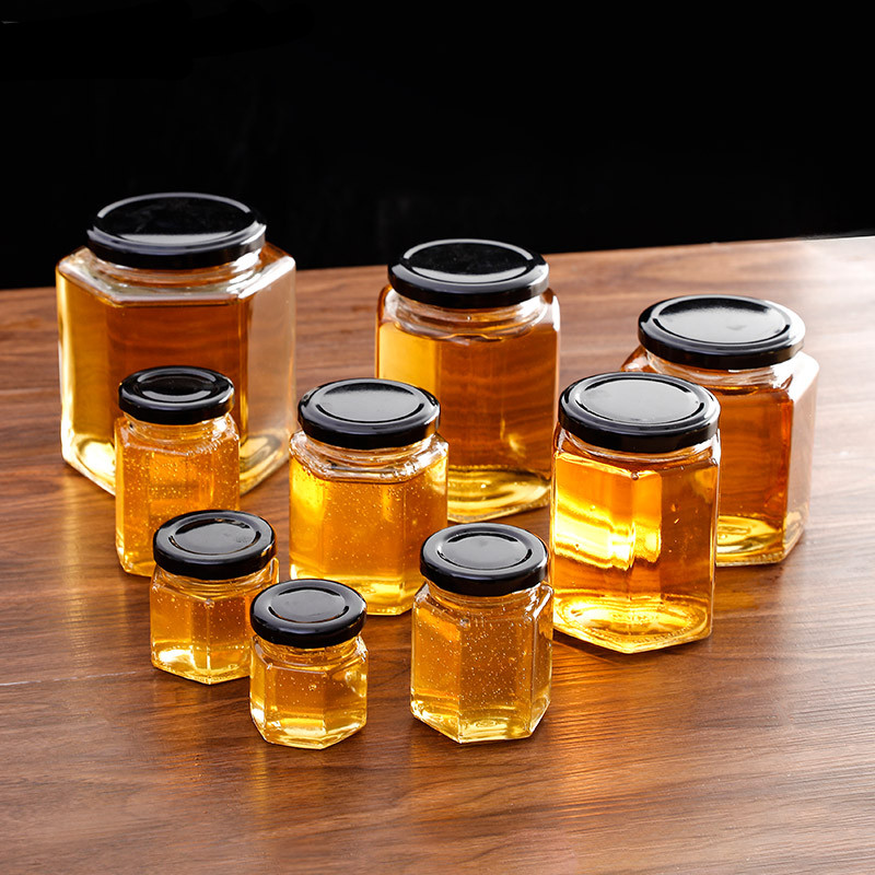 現貨【玻璃瓶】玻璃密封罐 蜂蜜罐 果醬白砂糖密封有蓋儲物罐 家用蜂蜜六角果醬瓶子