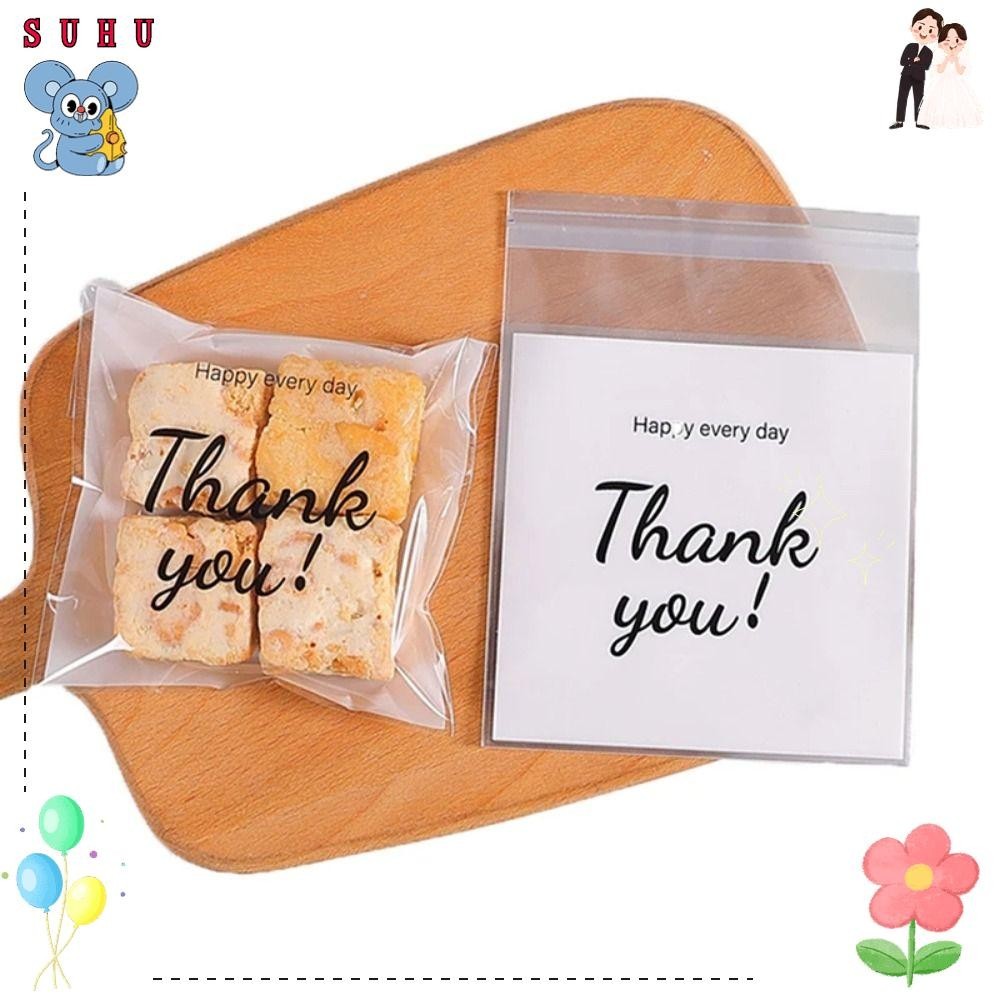 SUHU100Pcs糖果禮品袋,派對裝飾塑料OPP自粘袋,透明謝謝三明治麵包包裝袋:麵包吐司