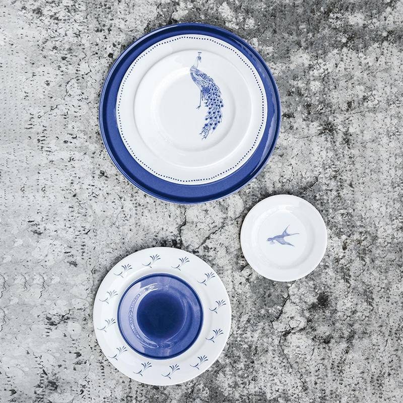 【ST餐具】義大利knindustrie復古藍花紋骨瓷平盤牛排西餐盤深湯盤家用餐具. K9