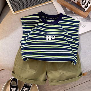 短褲 背心兩件套 條紋衣服 男童 夏季 套裝 新款 童裝寶寶 兒童服裝