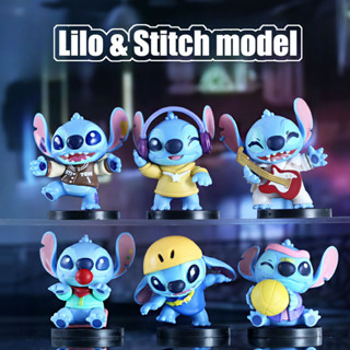 迪士尼 6/10 件 Lilo and Stitch 模型娃娃兒童節日 Stitch 蛋糕裝飾配件可動人偶玩具