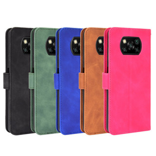 適用小米Xiaomi Poco X3 NFC手機殼磁扣翻蓋多卡糟膚感牛皮紋皮套外殼素面色書本式防摔手機殼