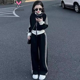 【YAOEENH】120-170CM 中大童立領拉鍊小外套休閒兩件套 春季女童時尚寬鬆運動套裝 現貨 快速出貨