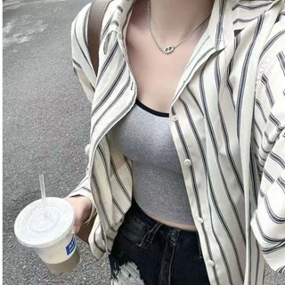 【HOT 本舖】 條紋防曬襯衫外套女夏季2025新款寬鬆法式上衣設計感小眾襯衣