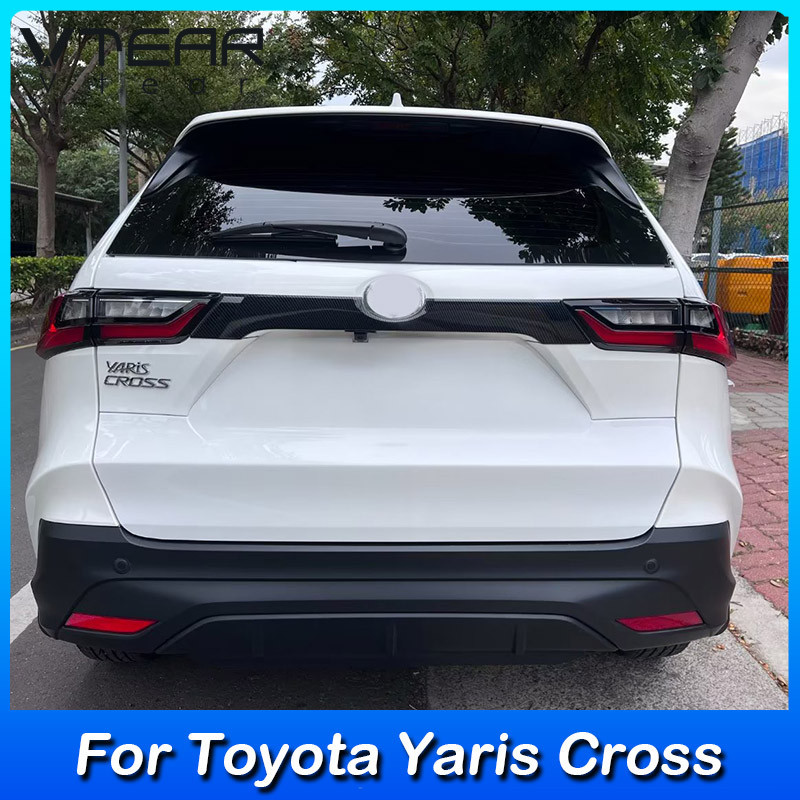 適用於豐田 Toyota Yaris Cross 2024 2025 汽車後門裝飾條塑料鍍鉻碳纖維圖案汽車外部改裝零件