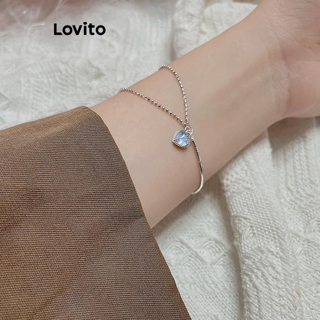 Lovito 女士優雅素色水鑽心型手鍊 LFA27524