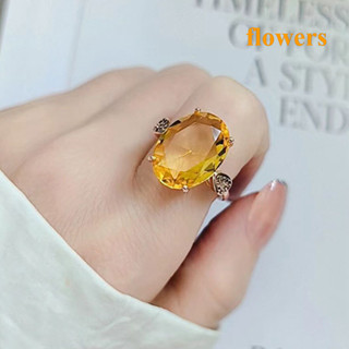 Flowers 黃水晶鑽石水晶 S925 純銀女士時尚首飾婚禮訂婚戒指
