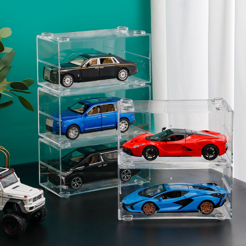 現貨玩具車模展示盒透明模型收納架1:24兒童小汽車收納盒積木可疊展櫃