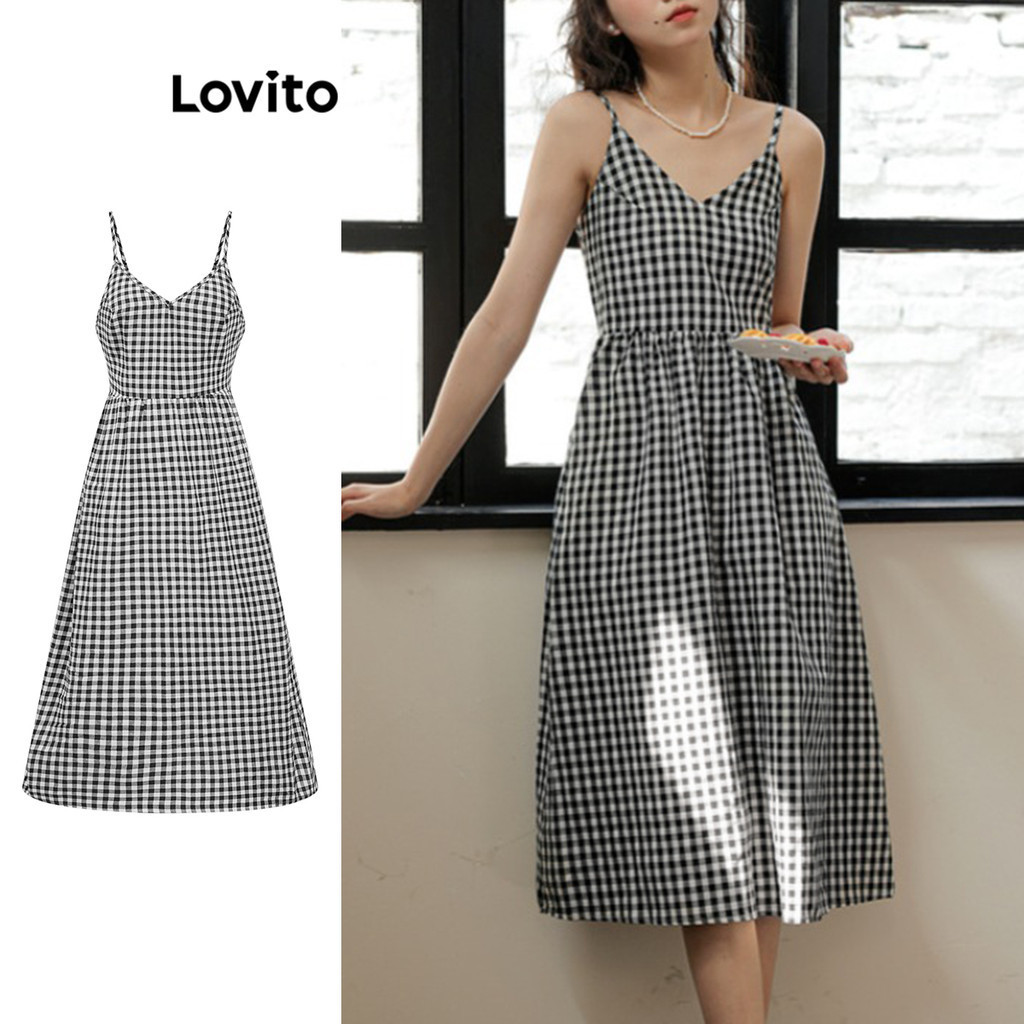 Lovito 女式優雅格紋圖案連身裙 L85AD156