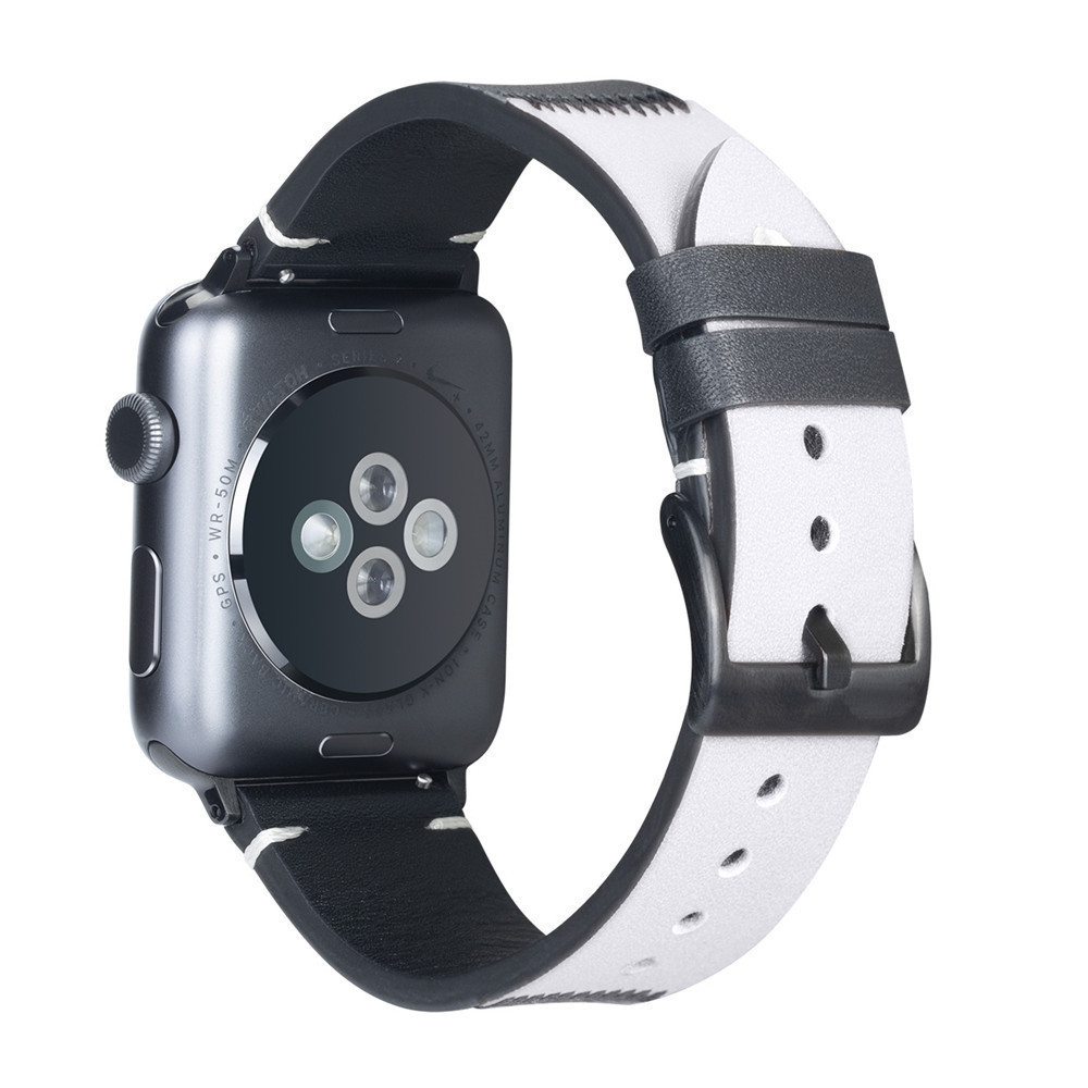 適用於蘋果apple watch6真皮手錶帶iwatch5撞色頭層牛皮腕帶4錶帶
