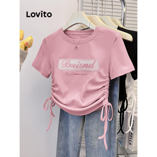 Lovito休閒字母圖案抽繩女式柔軟舒適T恤 LNE53150
