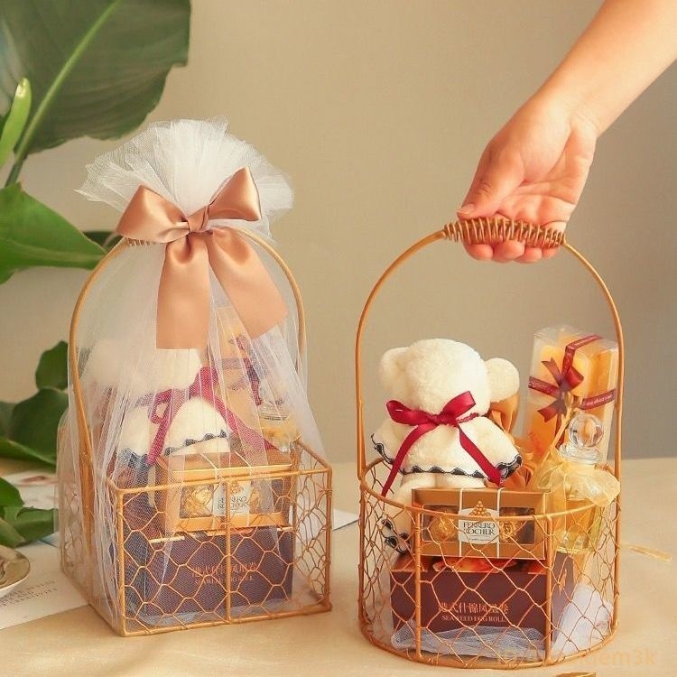 💗桃園出貨💗 婚禮伴手禮 手提籃 伴郎伴郎喜糖盒 實用結婚誕生回禮創意金屬禮品提籃 籃子