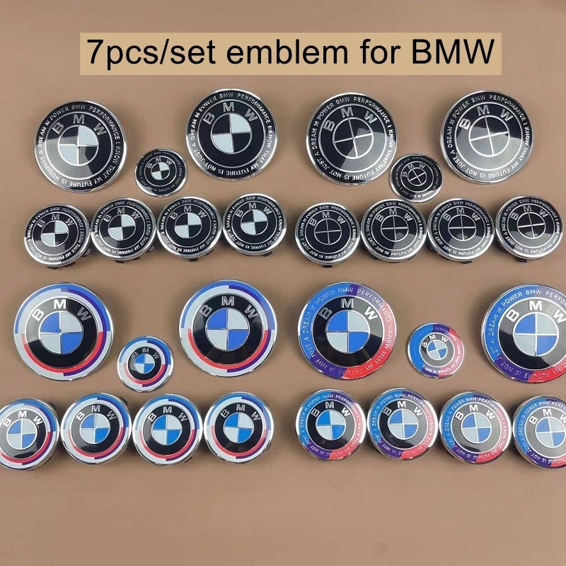 7件套適用於BMW寶馬車標 50周年紀念款前標後標 限量聯名款輪轂蓋 方向盤標誌車貼Logo