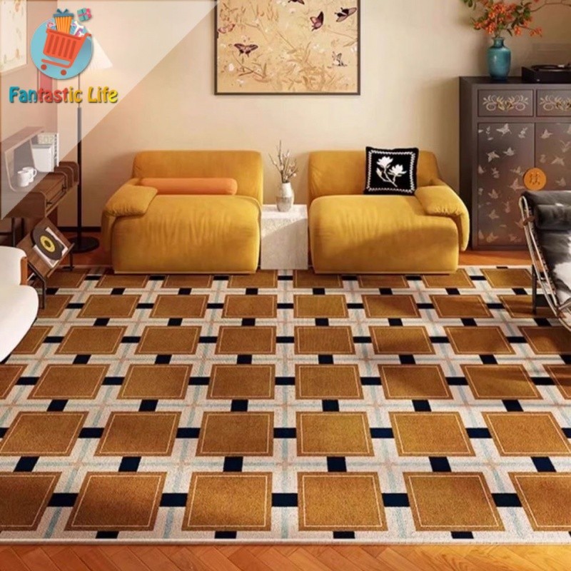 格子地毯北歐地毯民族風地毯格子地墊客廳地毯復古沙發法式家用臥室床頭墊
