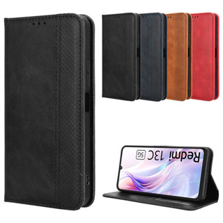 日本書本式側掀皮套 小米POCO M6 5G手機殼Redmi 13C 5G插卡皮套紅米13R磁吸翻蓋保護套素面手機殼