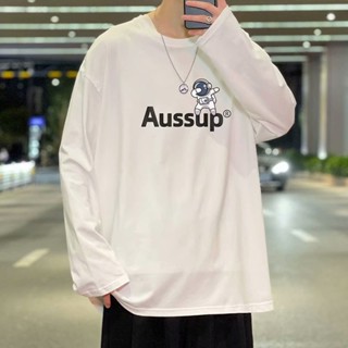 【HOT 本舖】男裝 M-8XL 宇航員 長袖t恤男 春秋季 潮牌 ins 港風 寬鬆 上衣服 潮流 休閒 打底衫上衣