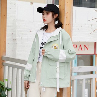 學院風工裝外套女百搭BF連帽原宿風衣初中高中學生韓版寬鬆棒球服College Wind Work Coat Women'