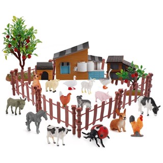 ❤樂樂屋❤兒童模擬農場場景模型套裝綿羊豬牛圍欄DIY家禽動物微觀擺件玩具兒童創意禮物