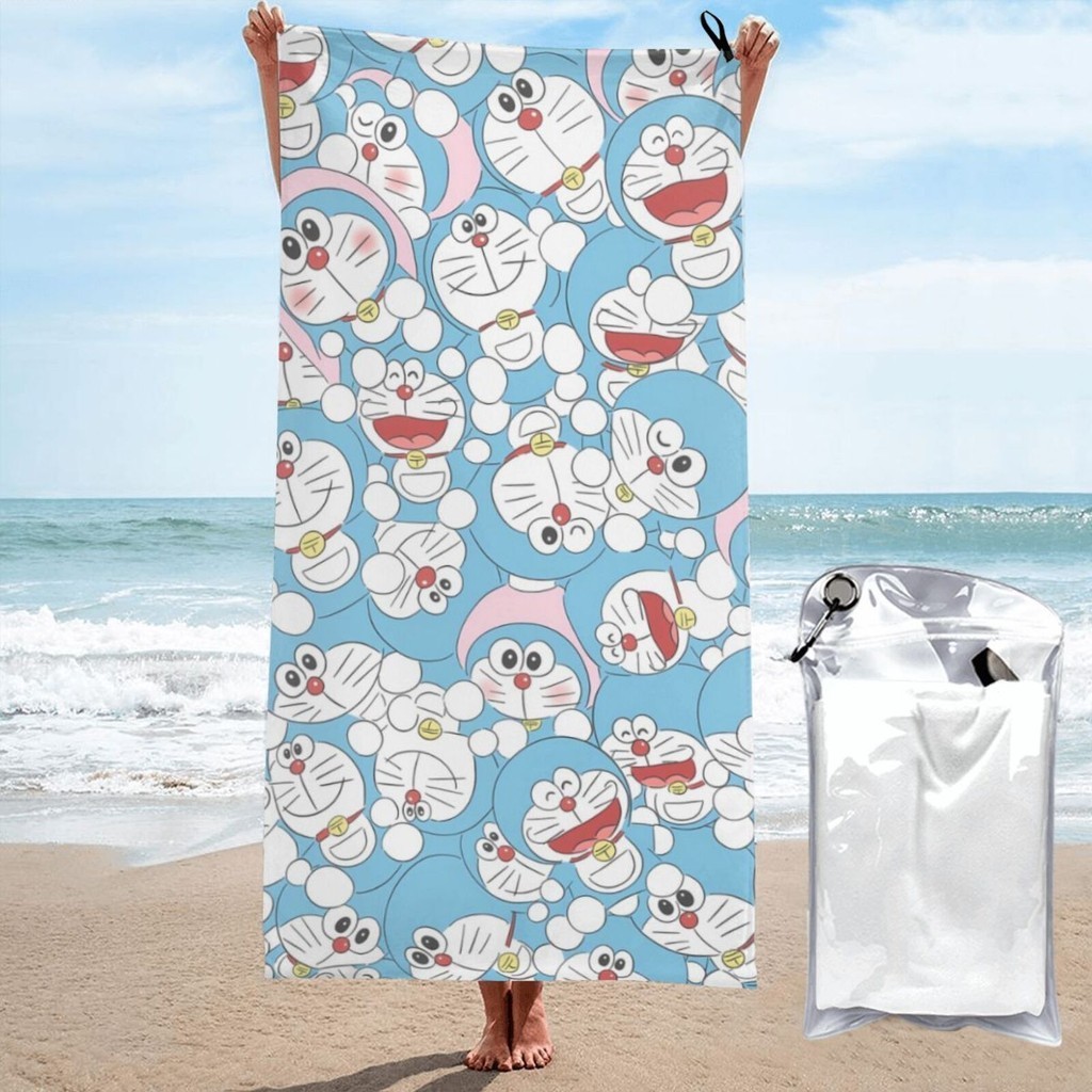 哆啦夢 哆啦a夢沙灘巾 160x80cm 吸水浴巾超細纖維速乾游泳巾