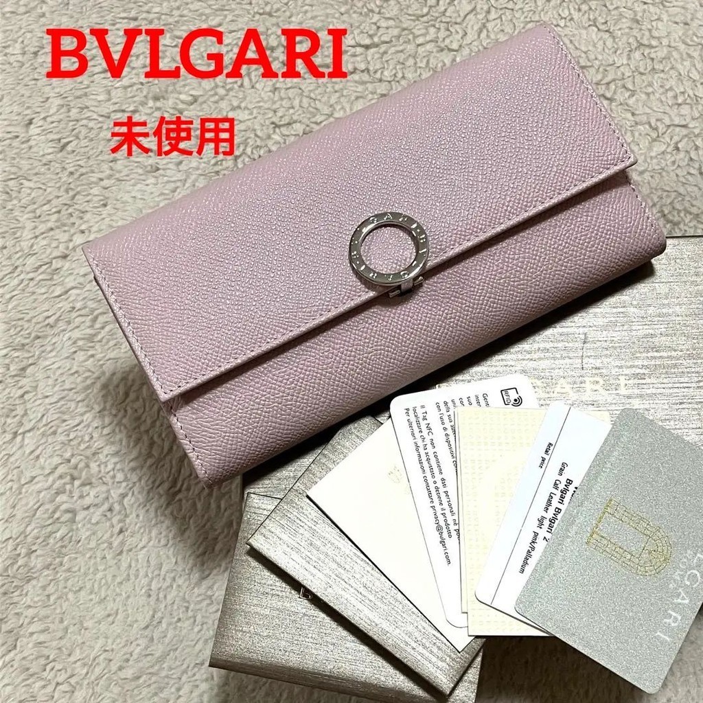 近全新 BVLGARI 寶格麗 長夾 粉紅色 淺 皮革 日本直送 二手