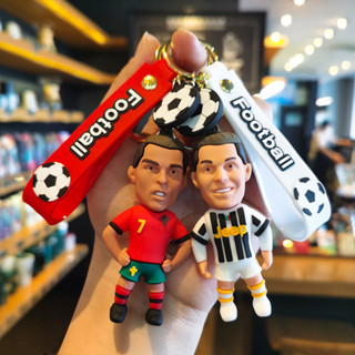 新款2代葡萄牙足球皇馬尤文曼城c羅鑰匙扣pvc汽車鑰匙圈外貿梅西鑰匙圈吊飾
