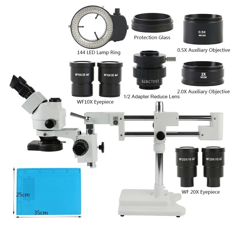 7-45X同時成像三目立體顯微鏡 雙臂支架體視顯微鏡工業維修套裝