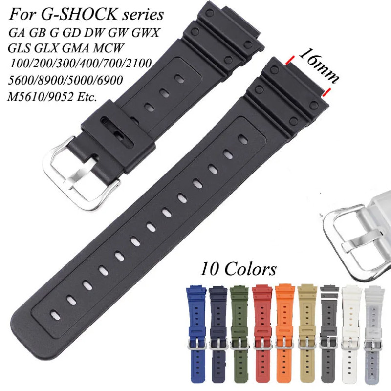 16 mm TPU 錶帶適用於卡西歐 G-Shock DW-6900 5600E GW-M5610 GA-2100 錶帶