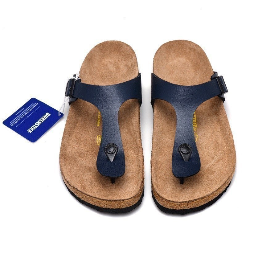 3aek Birkenstock Gizeh 男/女經典藍色啞光軟木皮革運動鞋 34-46